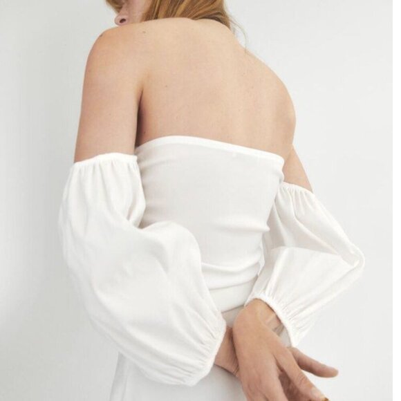 ZARA Off-Shoulder White Dress with Puff Sleeves Size Small NEW WITH TAG! - Picture 5 of 7